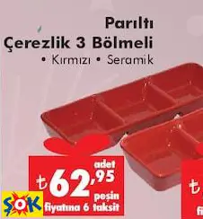 PARILTI ÇEREZLİK 3 BÖLMELİ • KIRMIZI • SERAMİK